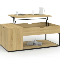 IDMarket Table basse industrielle plateau relevable avec coffre* Meubles En Bois|Collection Industrielle