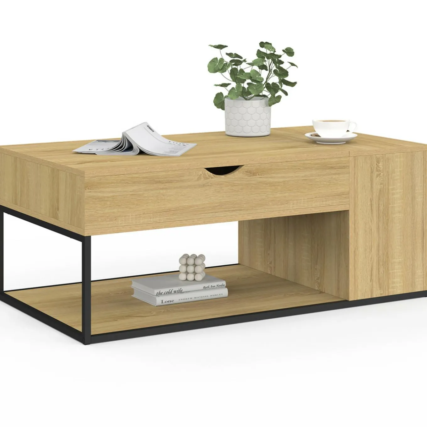 IDMarket Table basse industrielle plateau relevable avec coffre* Meubles En Bois|Collection Industrielle