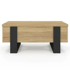 IDMarket Table basse industrielle convertible en table à manger bois et noir* Salon Complet|Tables Basses