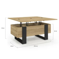 IDMarket Table basse industrielle convertible en table à manger bois et noir* Salon Complet|Tables Basses