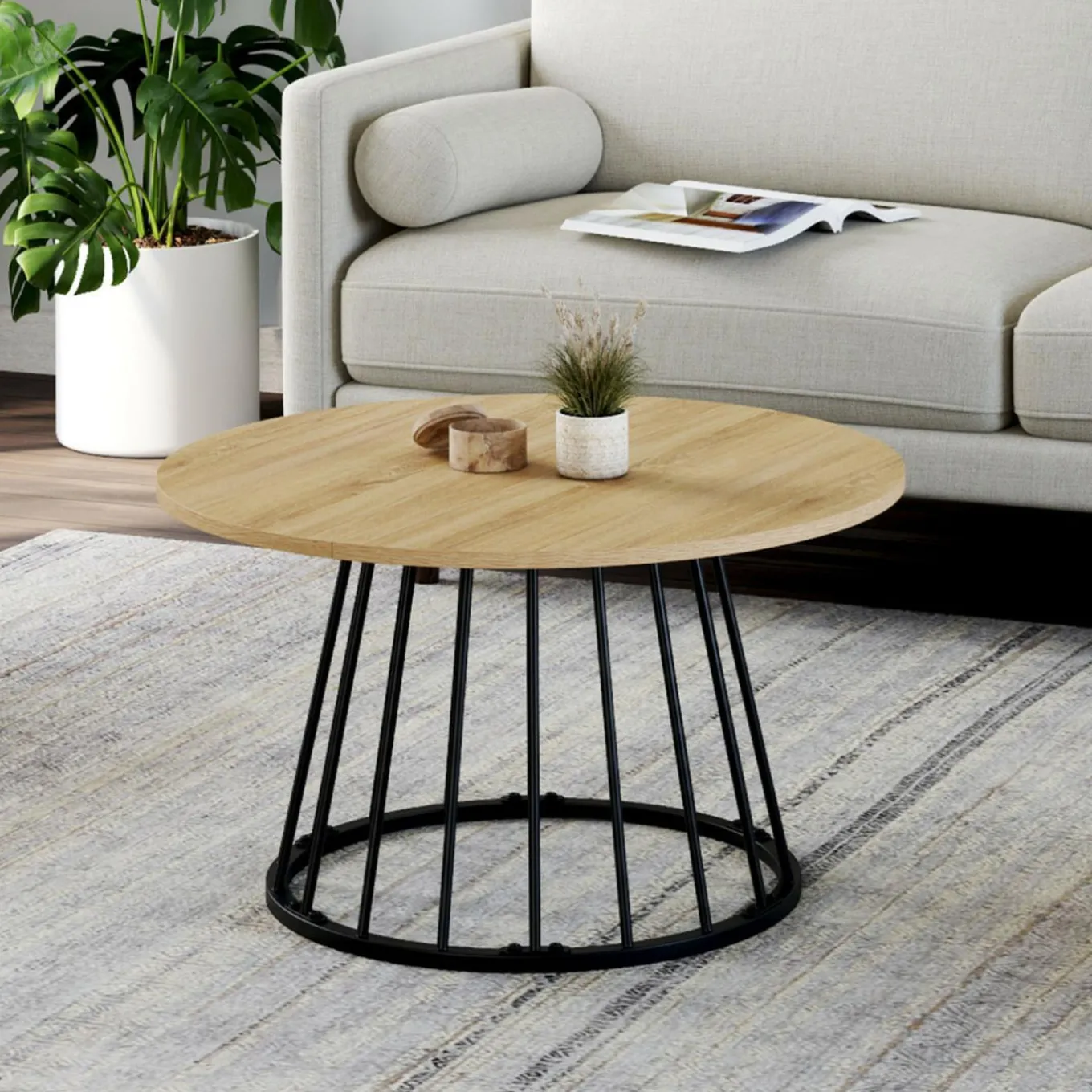 IDMarket Table basse industrielle ronde 70 cm bois et métal* Meubles Bas|Salon Complet