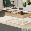 IDMarket Table basse industrielle blanche et bois avec plateau relevable* Collection Industrielle|Salon Complet