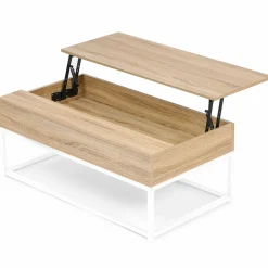 IDMarket Table basse industrielle blanche et bois avec plateau relevable* Collection Industrielle|Salon Complet