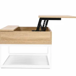 IDMarket Table basse industrielle blanche et bois avec plateau relevable* Collection Industrielle|Salon Complet