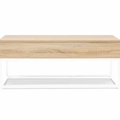 IDMarket Table basse industrielle blanche et bois avec plateau relevable* Collection Industrielle|Salon Complet