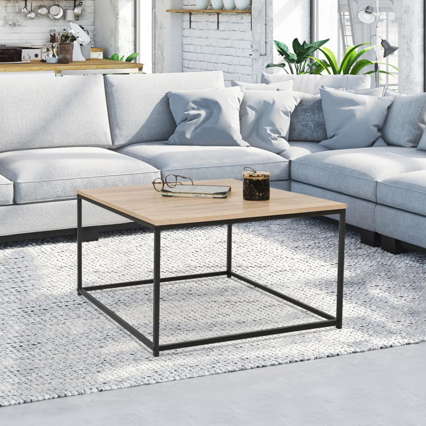 IDMarket Table basse métal industriel carrée* Collection Industrielle|Salon Complet