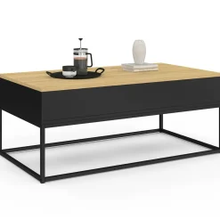 IDMarket Table basse noire style industriel avec plateau relevable en bois façon hêtre* Meubles En Bois|Collection Industrielle