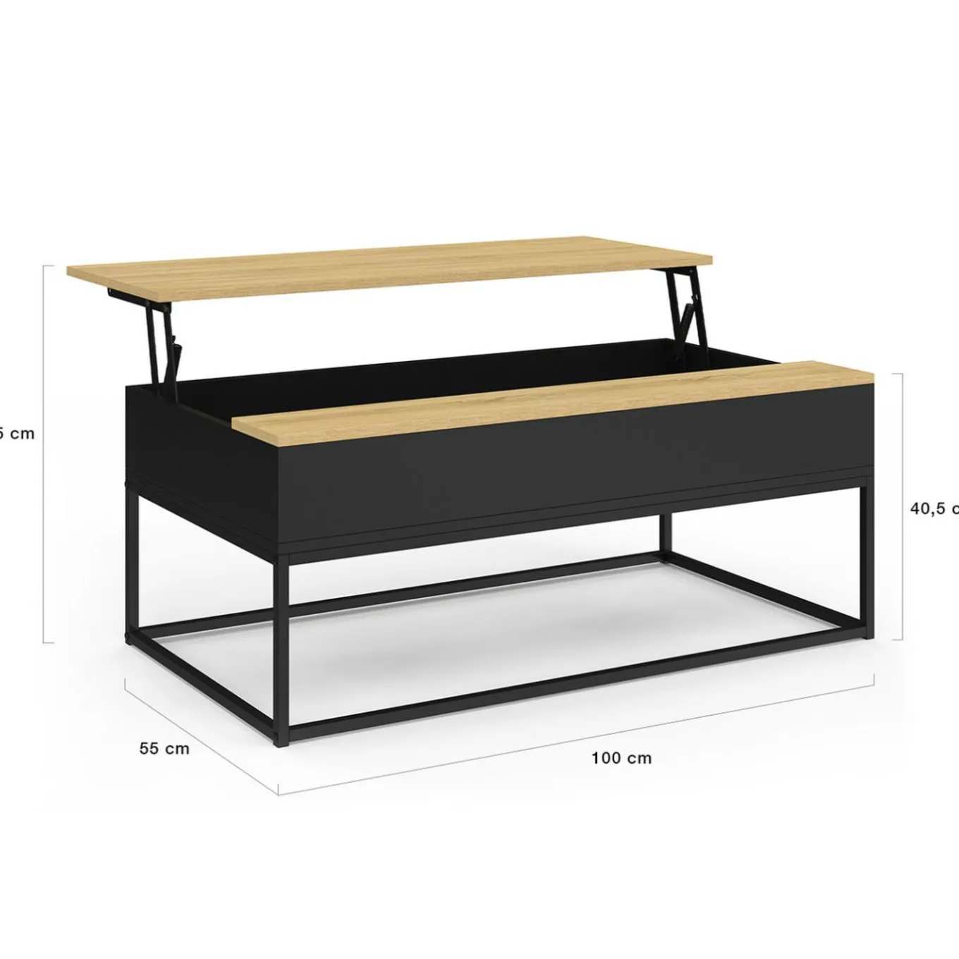IDMarket Table basse noire style industriel avec plateau relevable en bois façon hêtre* Meubles En Bois|Collection Industrielle