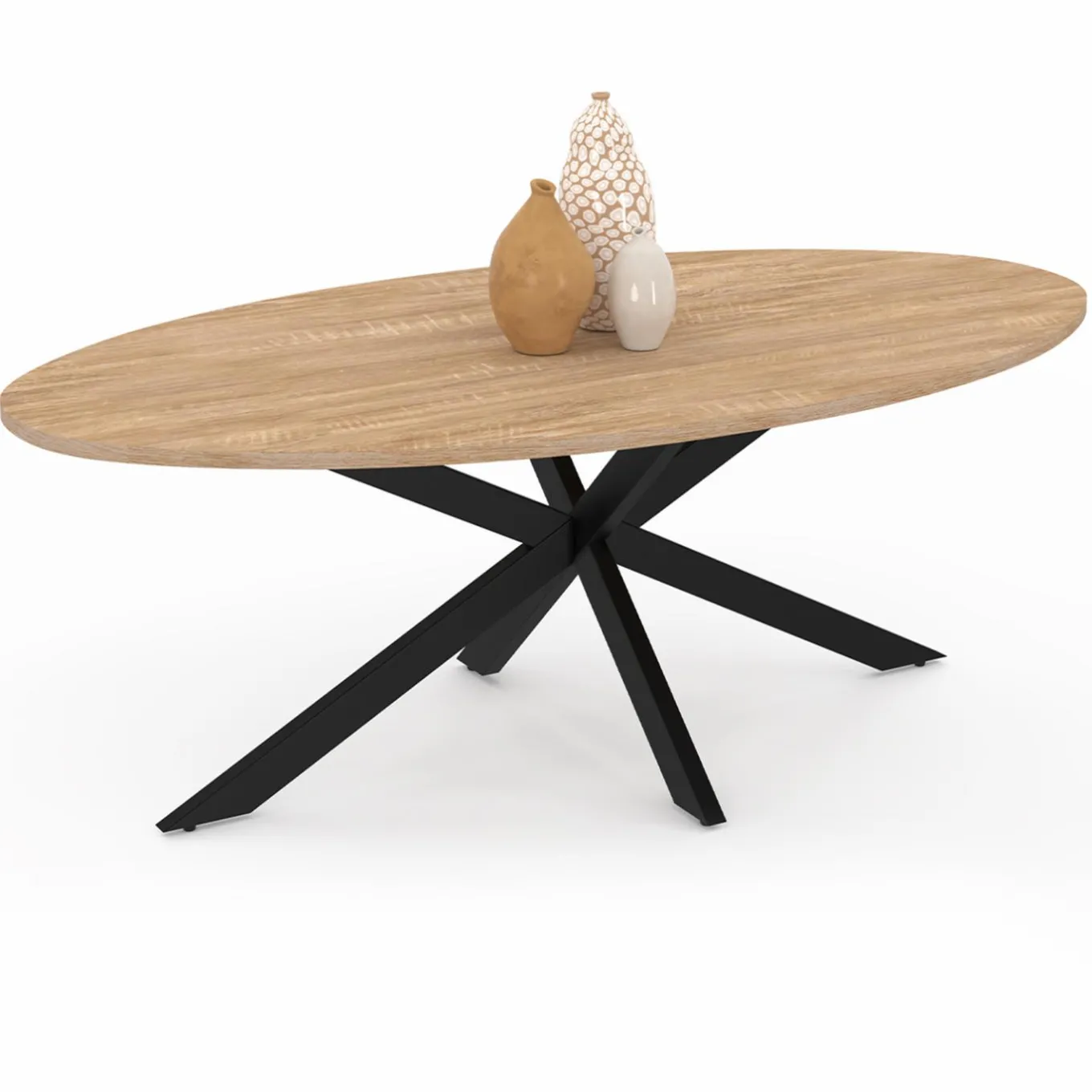 IDMarket Table basse ovale bois et métal noir avec pied araignée* Tables Basses|Salon Complet