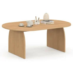 IDMarket Table basse ovale pied central bois effet hêtre 110 cm* Meubles En Bois|Tables Basses