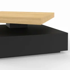 IDMarket Table basse pivotante carrée bois et noire* Tables Basses