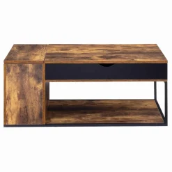 IDMarket Table basse plateau relevable style industriel effet bois vieilli* Collection Vintage|Collection Industrielle