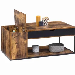 IDMarket Table basse plateau relevable style industriel effet bois vieilli* Collection Vintage|Collection Industrielle