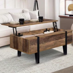 IDMarket Table basse plateau relevable bois foncé pied épingle* Meubles En Bois|Collection Vintage