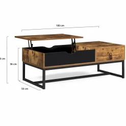 IDMarket Table basse plateau relevable style industriel 1 tiroir* Meubles Tiroirs|Meubles Bas