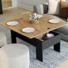 IDMarket Table basse plateau relevable rectangulaire bois noir et imitation hêtre* Tables Basses|Salon Complet