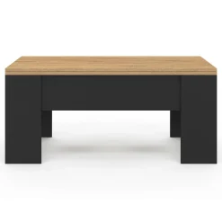 IDMarket Table basse plateau relevable rectangulaire bois noir et imitation hêtre* Tables Basses|Salon Complet