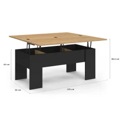 IDMarket Table basse plateau relevable rectangulaire bois noir et imitation hêtre* Tables Basses|Salon Complet