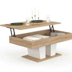 IDMarket Table basse plateau relevable rectangulaire bois et blanc* Collection Contemporaine|Tables Basses