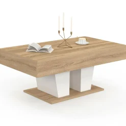 IDMarket Table basse plateau relevable rectangulaire bois et blanc* Collection Contemporaine|Tables Basses