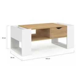IDMarket Table basse rectangulaire avec tiroir bois blanc et façon hêtre* Collection Contemporaine|Tables Basses