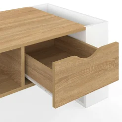 IDMarket Table basse rectangulaire avec tiroir bois blanc et façon hêtre* Collection Contemporaine|Tables Basses