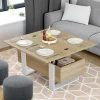 IDMarket Table basse rectangulaire relevable convertible en table à manger bois et blanc* Tables Basses|Salon Complet