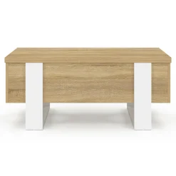 IDMarket Table basse rectangulaire relevable convertible en table à manger bois et blanc* Tables Basses|Salon Complet