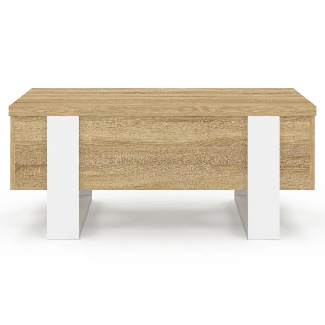 IDMarket Table basse rectangulaire relevable convertible en table à manger bois et blanc* Tables Basses|Salon Complet