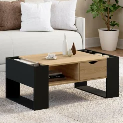 IDMarket Table basse rectangulaire avec tiroir bois noir et façon hêtre* Collection Contemporaine|Tables Basses