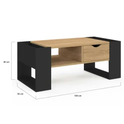 IDMarket Table basse rectangulaire avec tiroir bois noir et façon hêtre* Collection Contemporaine|Tables Basses