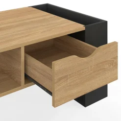 IDMarket Table basse rectangulaire avec tiroir bois noir et façon hêtre* Collection Contemporaine|Tables Basses