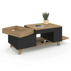 IDMarket Table basse rectangulaire plateau relevable bois et noir plateau amovible avec coffre* Meubles En Bois|Collection Moderne