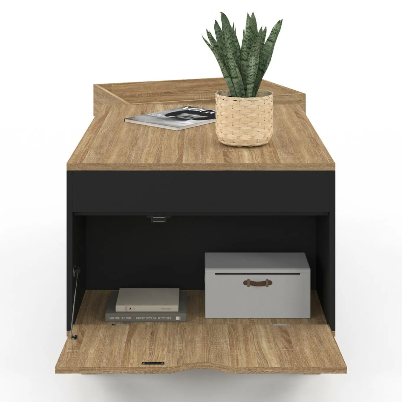 IDMarket Table basse rectangulaire plateau relevable bois et noir plateau amovible avec coffre* Meubles En Bois|Collection Moderne