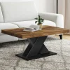 IDMarket Table basse rectangulaire 100cm plateau bois vieilli et pied X noir* Tables Basses