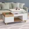 IDMarket Table basse rectangulaire bois et blanc plateau relevable et coffre* Meubles En Bois|Collection Moderne