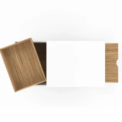 IDMarket Table basse rectangulaire bois et blanc plateau relevable et coffre* Meubles En Bois|Collection Moderne
