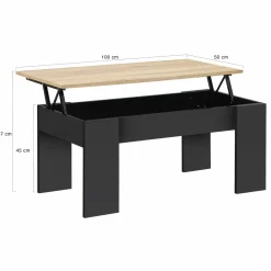 IDMarket Table basse rectangulaire relevable bois noir et imitation hêtre* Collection Design|Salon Complet