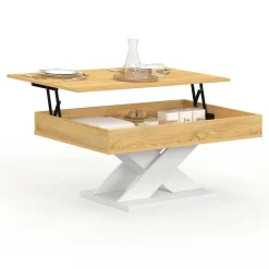 IDMarket Table basse rectangulaire plateau relevable pied blanc* Collection Design|Collection Contemporaine