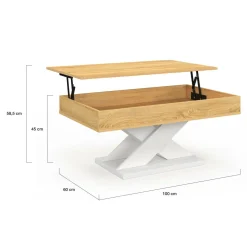 IDMarket Table basse rectangulaire plateau relevable pied blanc* Collection Design|Collection Contemporaine