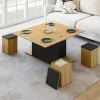 IDMarket Table basse rectangulaire double plateau relevable avec poufs bois et noir convertible en table à manger* Collection Moderne|Salon Complet