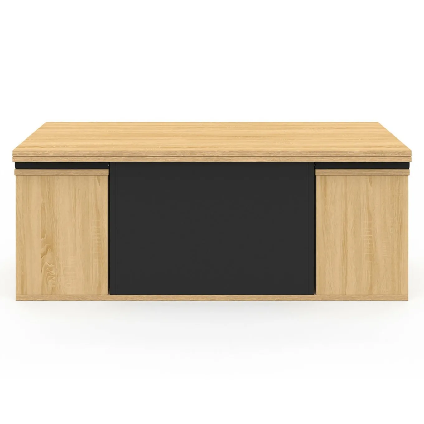 IDMarket Table basse rectangulaire double plateau relevable avec poufs bois et noir convertible en table à manger* Collection Moderne|Salon Complet