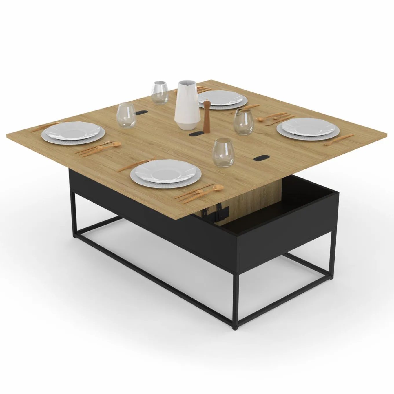 IDMarket Table basse rectangulaire industrielle relevable et convertible pour manger* Meubles Bas|Salon Complet