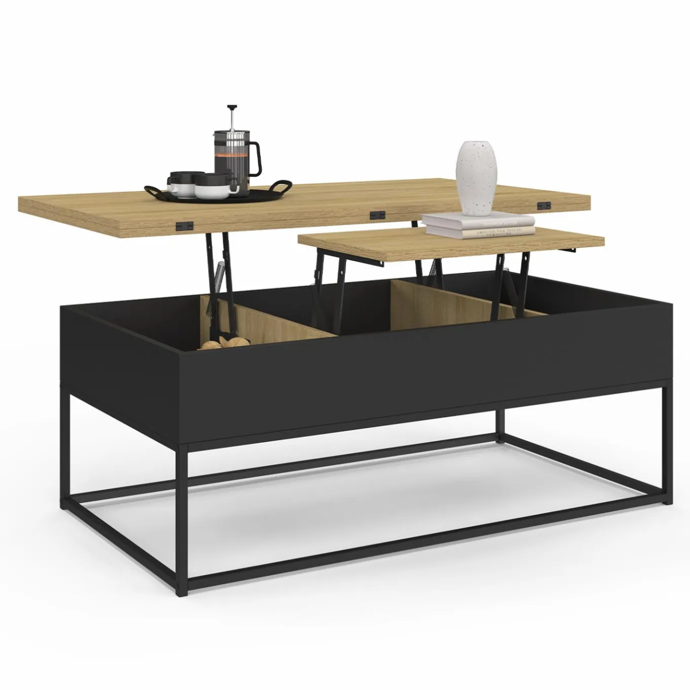 IDMarket Table basse rectangulaire industrielle relevable et convertible pour manger* Meubles Bas|Salon Complet