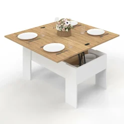 IDMarket Table basse rectangulaire double plateau relevable bois imitation hêtre* Collection Design|Collection Moderne