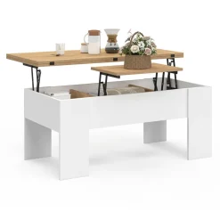 IDMarket Table basse rectangulaire double plateau relevable bois imitation hêtre* Collection Design|Collection Moderne