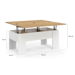 IDMarket Table basse rectangulaire double plateau relevable bois imitation hêtre* Collection Design|Collection Moderne