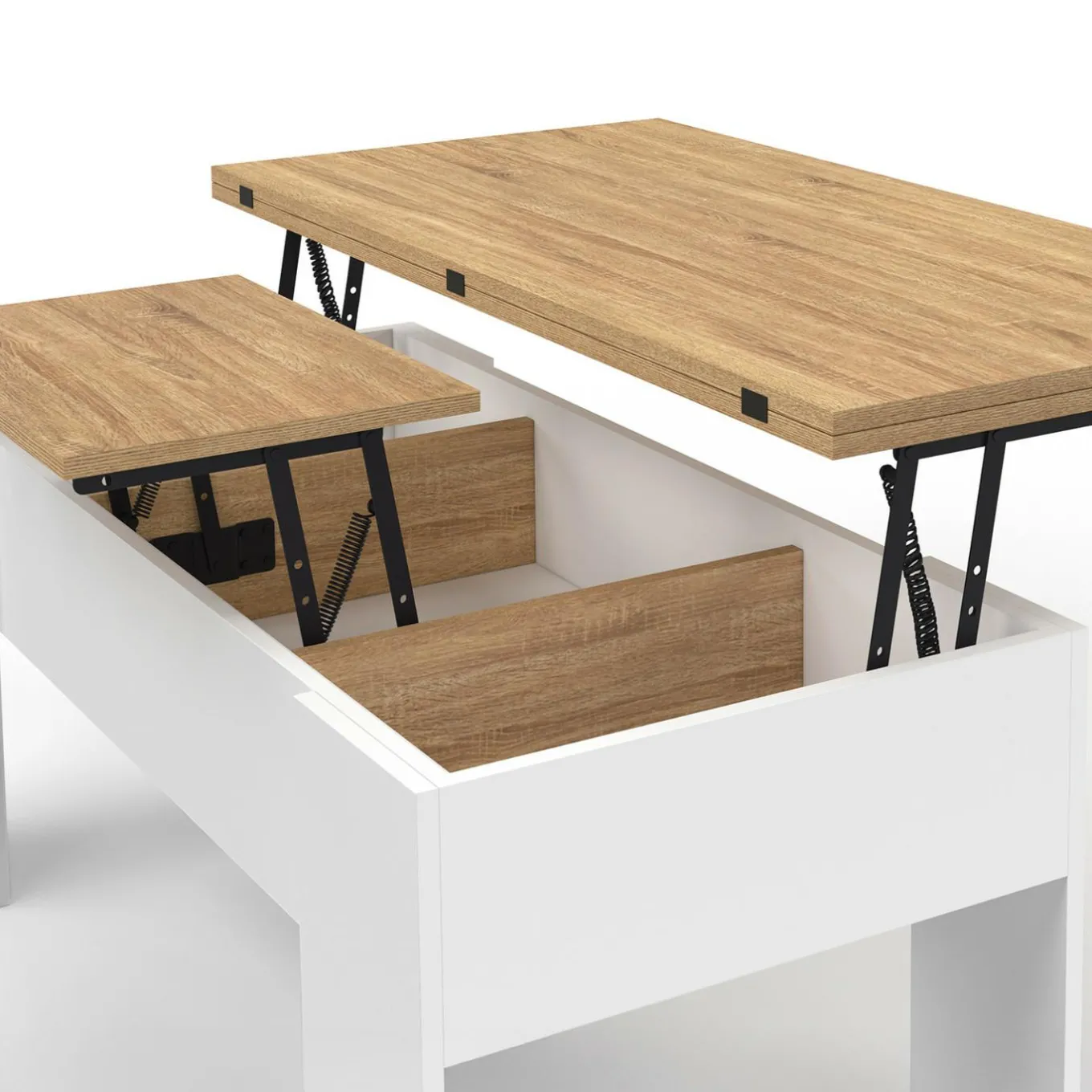 IDMarket Table basse rectangulaire double plateau relevable bois imitation hêtre* Collection Design|Collection Moderne