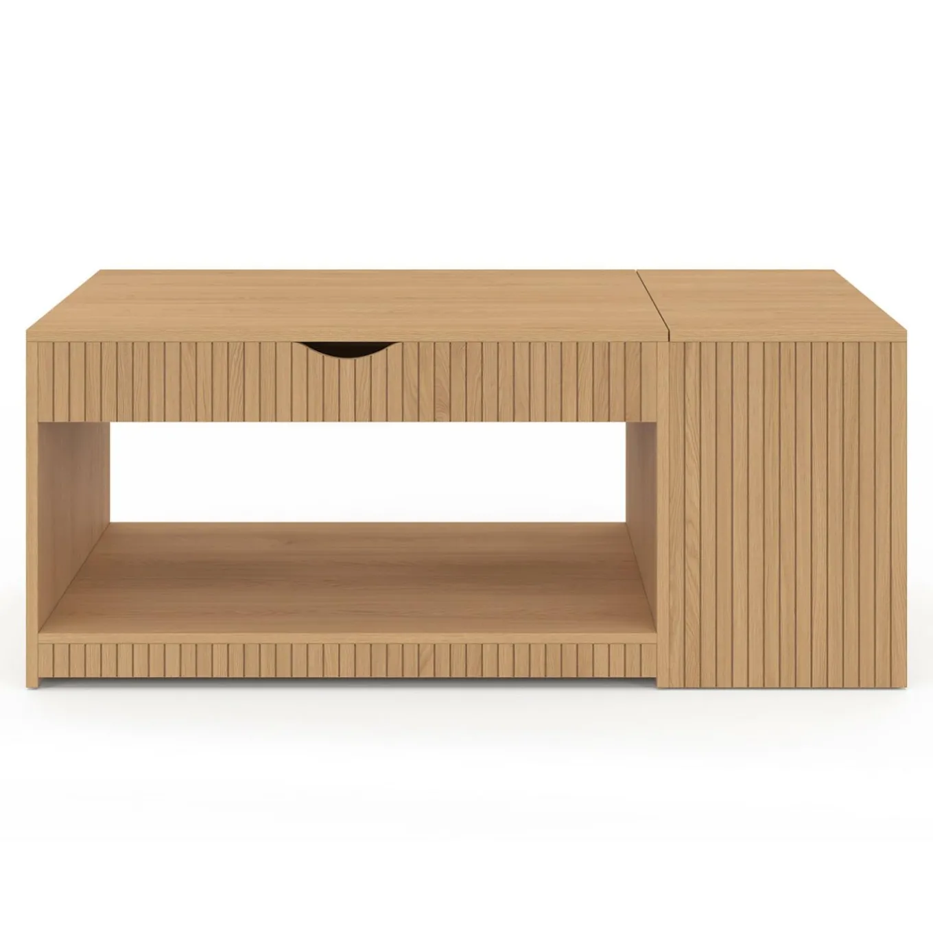 IDMarket Table basse rectangulaire plateau relevable avec coffre lattes tasseau bois coloris chêne* Collection Design|Collection Moderne