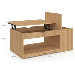 IDMarket Table basse rectangulaire plateau relevable avec coffre lattes tasseau bois coloris chêne* Collection Design|Collection Moderne